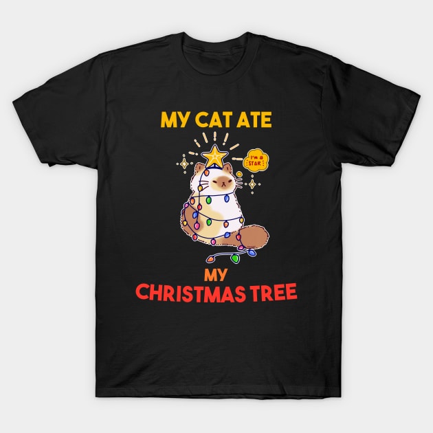 Cat Christmas Christmas Tree Star T-Shirt by fansinn